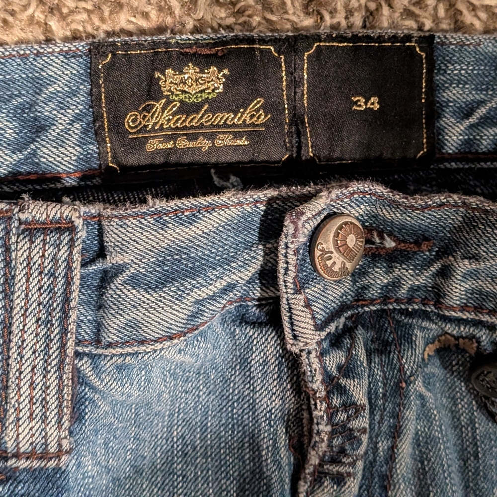 Akademiks Jeans Mens 34 Y2K Baggy Distressed Beaded Embroidered Hip Hop Denim - Picture 5 of 16